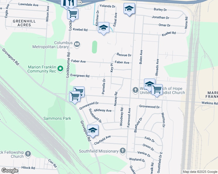 map of restaurants, bars, coffee shops, grocery stores, and more near 2883 Key Place in Columbus
