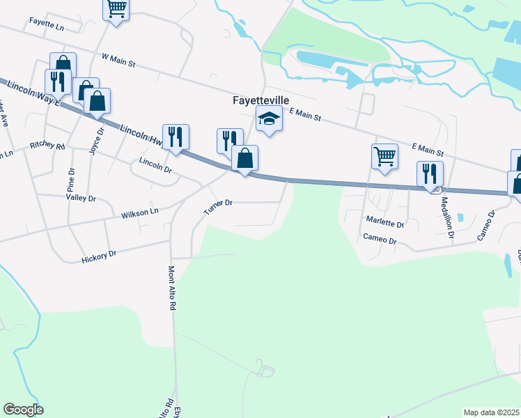map of restaurants, bars, coffee shops, grocery stores, and more near 40 Turner Drive in Fayetteville