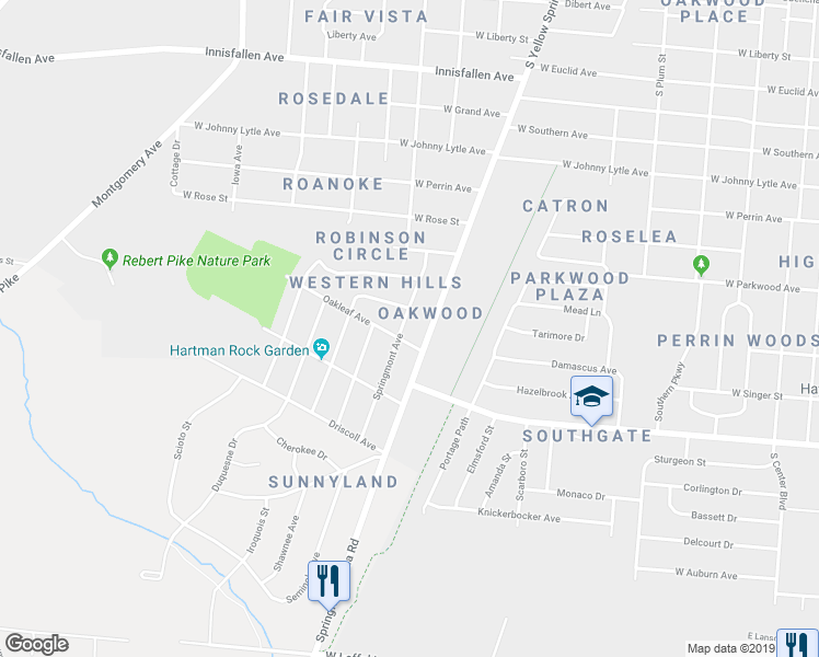 map of restaurants, bars, coffee shops, grocery stores, and more near 1818 Springmont Avenue in Springfield