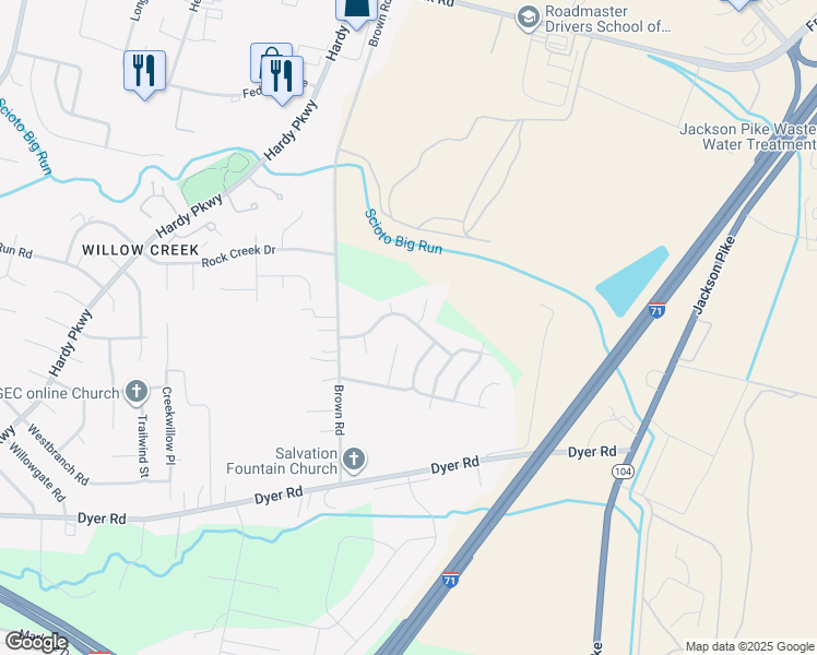 map of restaurants, bars, coffee shops, grocery stores, and more near 1479 Willow View Drive in Grove City