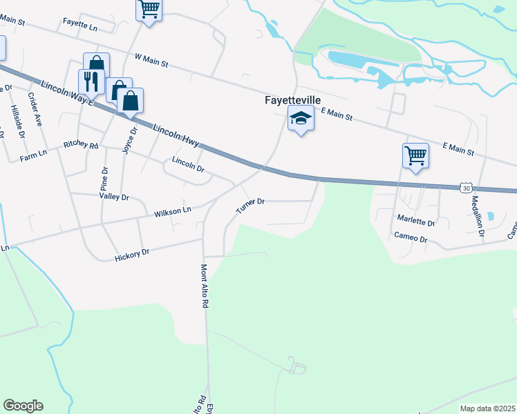 map of restaurants, bars, coffee shops, grocery stores, and more near 32 Turner Drive in Fayetteville