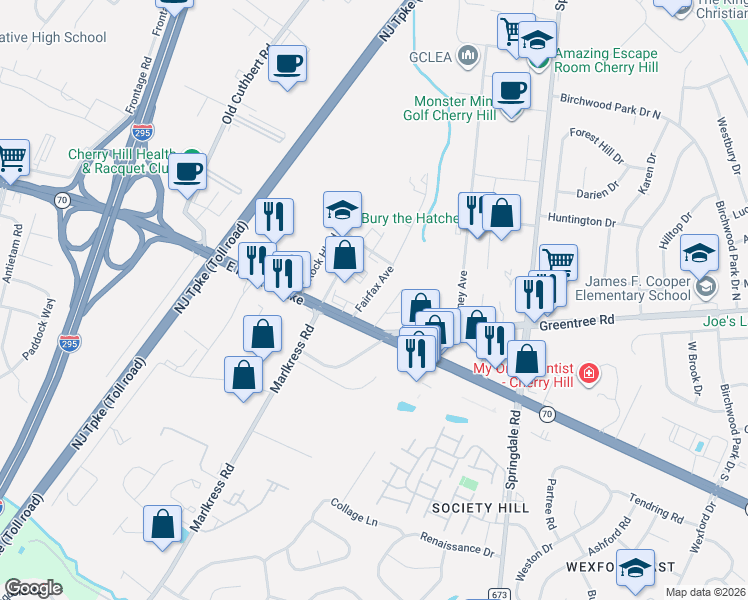 map of restaurants, bars, coffee shops, grocery stores, and more near 1909 Fairfax Avenue in Cherry Hill