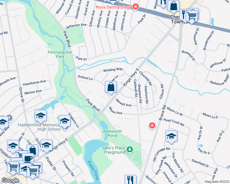 map of restaurants, bars, coffee shops, grocery stores, and more near 810 Kings Hwy S in Cherry Hill