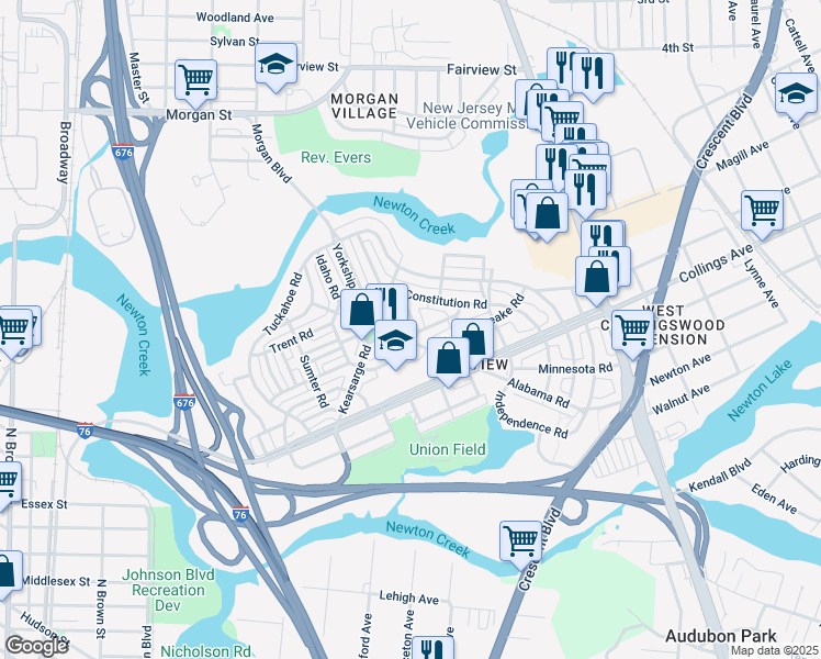 map of restaurants, bars, coffee shops, grocery stores, and more near 2963 East Octagon Road in Camden