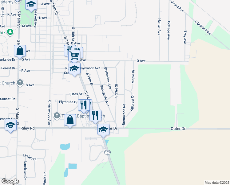 map of restaurants, bars, coffee shops, grocery stores, and more near 2818 Greenview Ave in New Castle