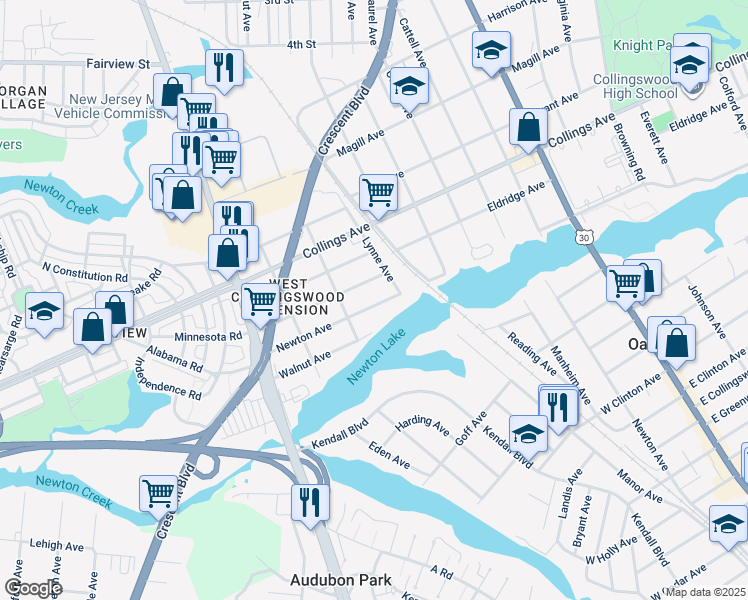 map of restaurants, bars, coffee shops, grocery stores, and more near 1113 Newton Avenue in Haddon Township