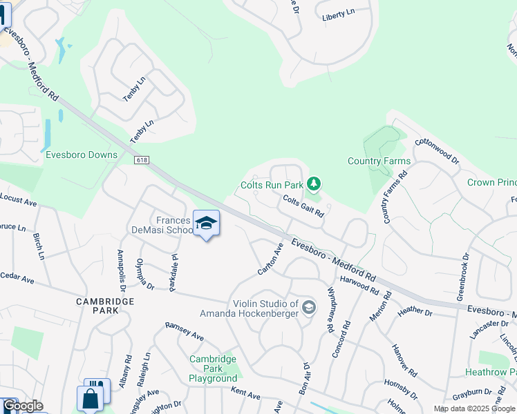 map of restaurants, bars, coffee shops, grocery stores, and more near 114 Quarterhorse Court in Evesham Township