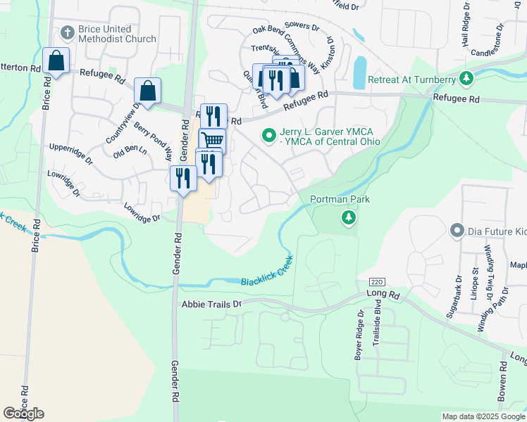 map of restaurants, bars, coffee shops, grocery stores, and more near 6739 Ardwell Drive in Canal Winchester