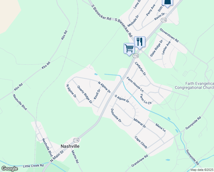 map of restaurants, bars, coffee shops, grocery stores, and more near 41 North Alpine Drive in York