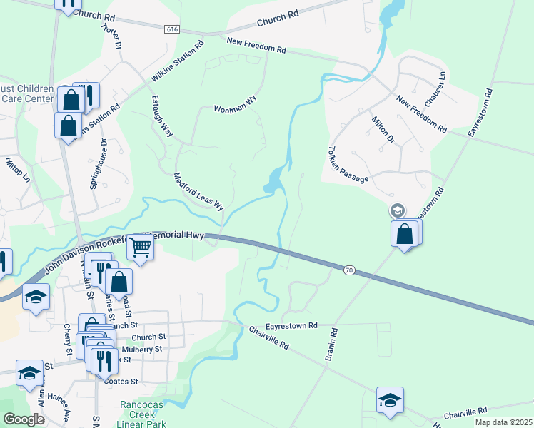 map of restaurants, bars, coffee shops, grocery stores, and more near 235 New Jersey 70 in Medford
