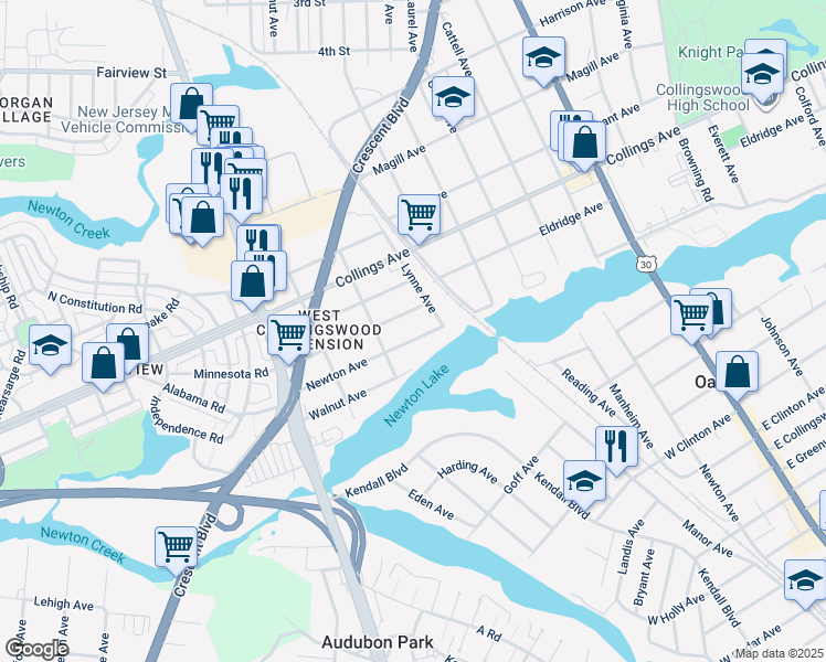 map of restaurants, bars, coffee shops, grocery stores, and more near 1113 Newton Avenue in Haddon Township