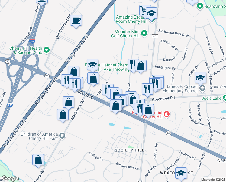 map of restaurants, bars, coffee shops, grocery stores, and more near 1912 Pointview Avenue in Cherry Hill