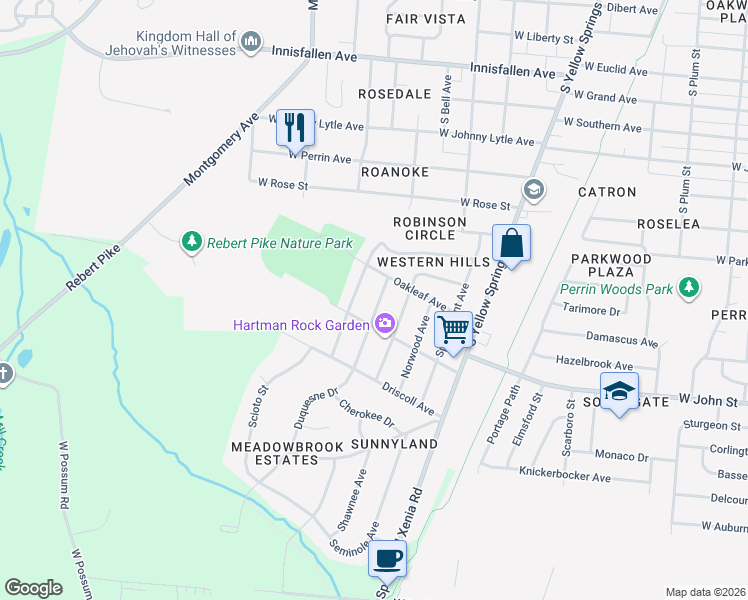 map of restaurants, bars, coffee shops, grocery stores, and more near 1803 Delaware Avenue in Springfield