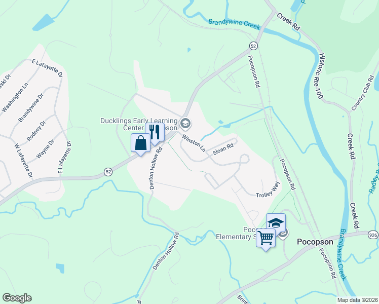 map of restaurants, bars, coffee shops, grocery stores, and more near 24 Sloan Road in West Chester