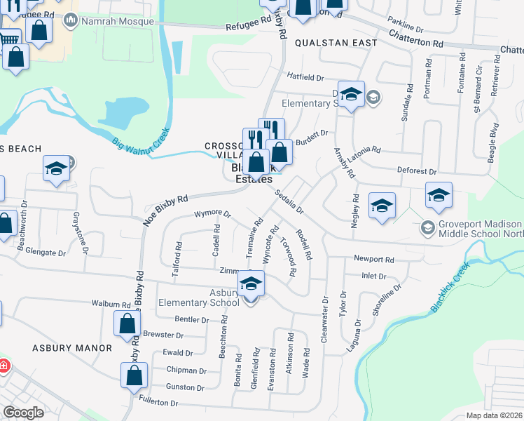 map of restaurants, bars, coffee shops, grocery stores, and more near 5100 Tremaine Court in Columbus
