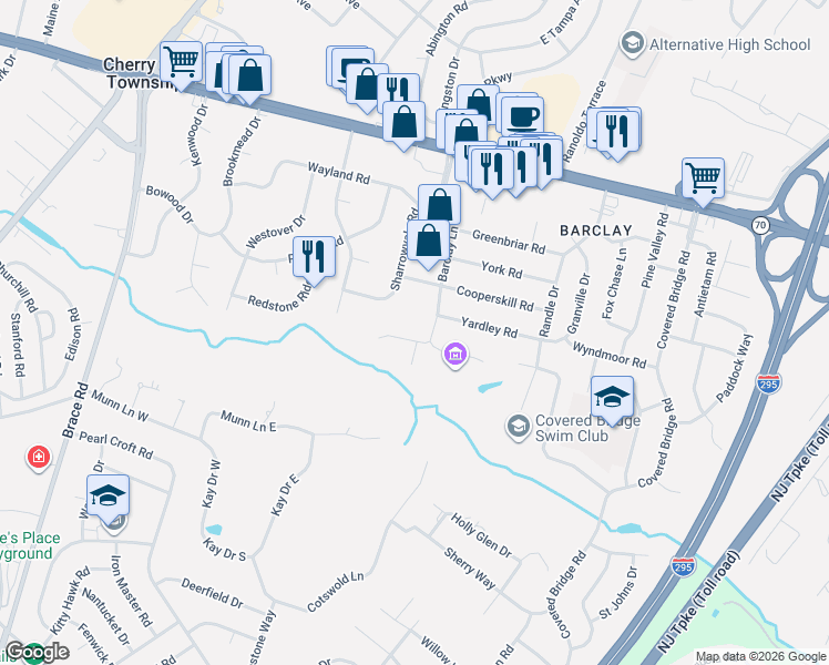 map of restaurants, bars, coffee shops, grocery stores, and more near 211 Southview Drive in Cherry Hill