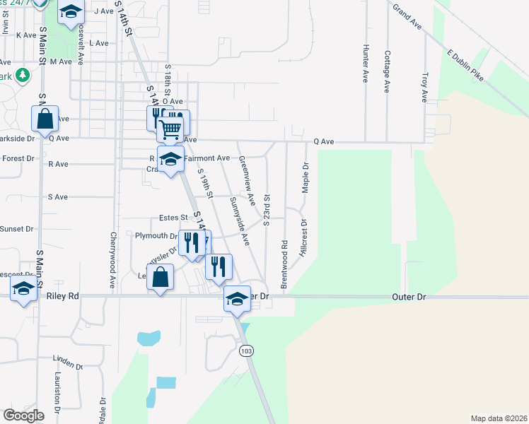 map of restaurants, bars, coffee shops, grocery stores, and more near 2818 Greenview Avenue in New Castle