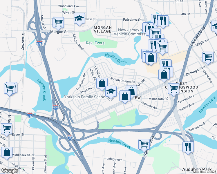 map of restaurants, bars, coffee shops, grocery stores, and more near 1201 Yorkship Square in Camden