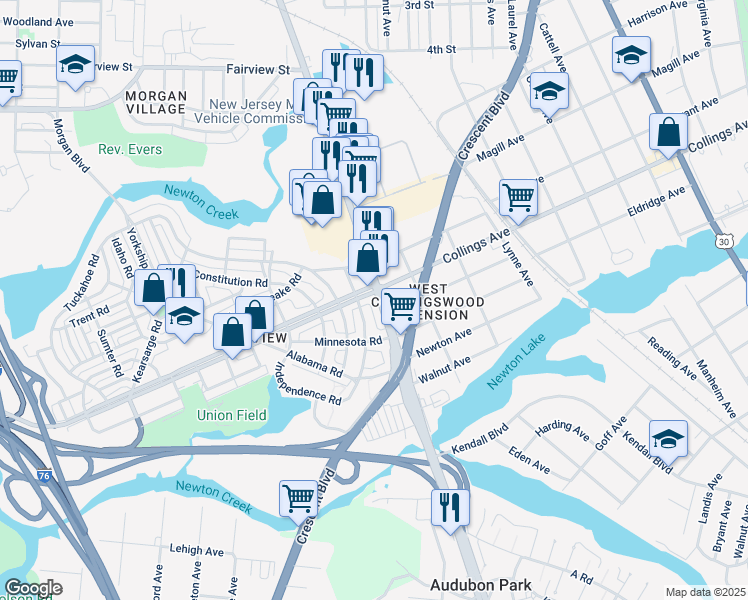 map of restaurants, bars, coffee shops, grocery stores, and more near 3022 South Atlanta Road in Camden
