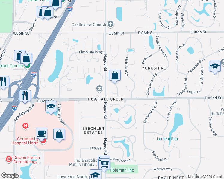 map of restaurants, bars, coffee shops, grocery stores, and more near in Indianapolis