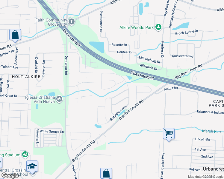 map of restaurants, bars, coffee shops, grocery stores, and more near 3971 Mad River Road in Grove City
