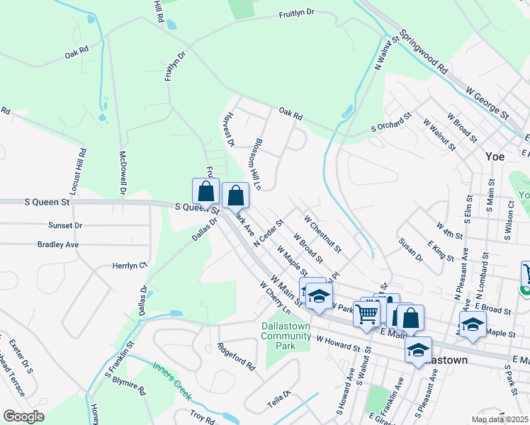 map of restaurants, bars, coffee shops, grocery stores, and more near 408 West Broad Street in Dallastown
