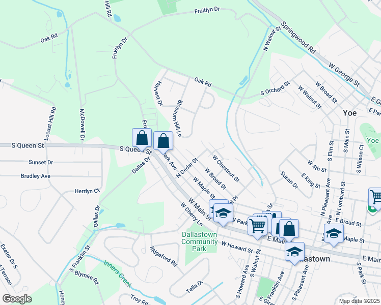 map of restaurants, bars, coffee shops, grocery stores, and more near 408 West Broad Street in Dallastown