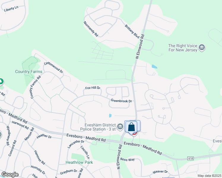 map of restaurants, bars, coffee shops, grocery stores, and more near 129 Crown Prince Drive in Evesham