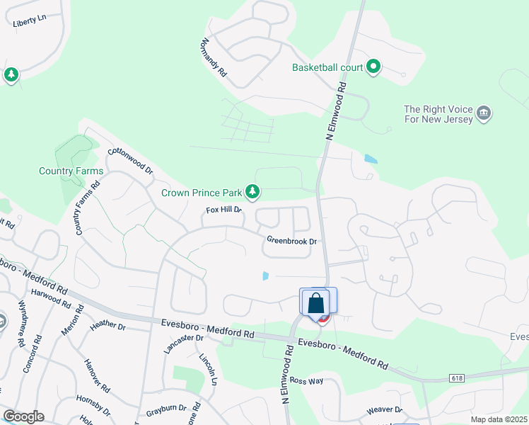 map of restaurants, bars, coffee shops, grocery stores, and more near 247 Crown Prince Drive in Evesham