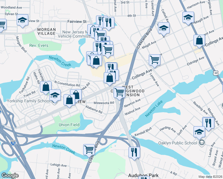 map of restaurants, bars, coffee shops, grocery stores, and more near 3022 South Atlanta Road in Camden
