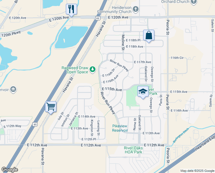 map of restaurants, bars, coffee shops, grocery stores, and more near 11359 East 115th Avenue in Henderson