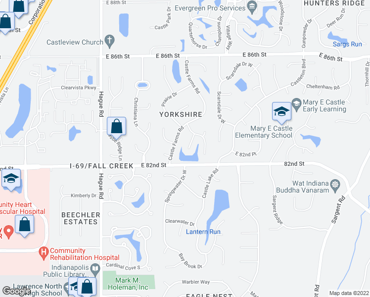 map of restaurants, bars, coffee shops, grocery stores, and more near 8220 Old Farm Road in Indianapolis