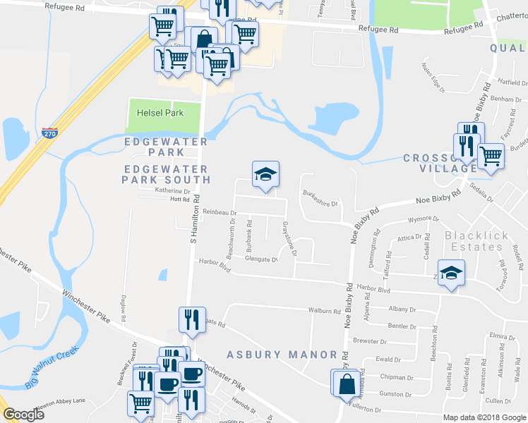 map of restaurants, bars, coffee shops, grocery stores, and more near 4598 Reinbeau Drive in Columbus