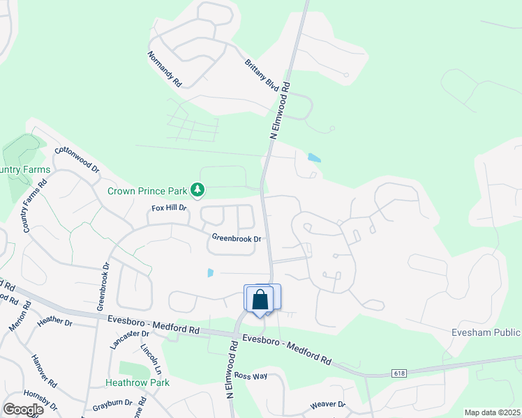 map of restaurants, bars, coffee shops, grocery stores, and more near 515 North Elmwood Road in Evesham