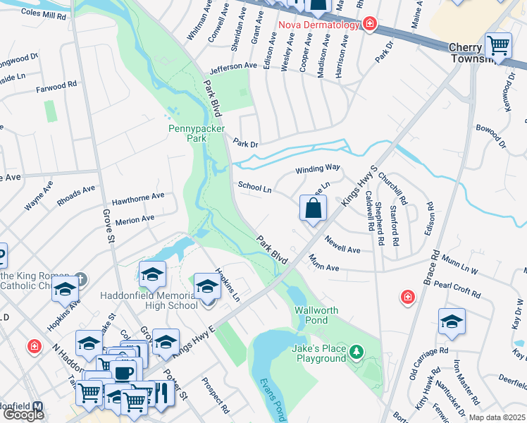 map of restaurants, bars, coffee shops, grocery stores, and more near 128 E Cherry Parke in Cherry Hill