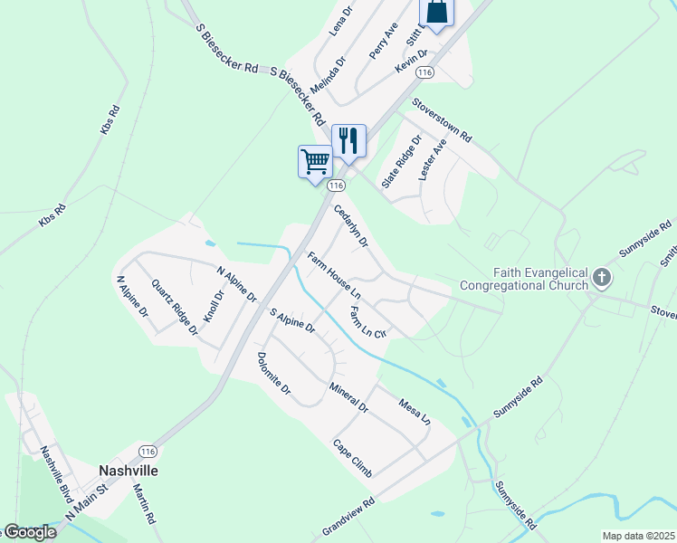 map of restaurants, bars, coffee shops, grocery stores, and more near 51 Farm House Lane in York