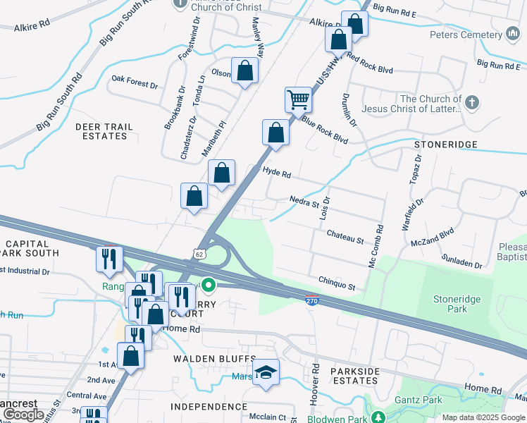 map of restaurants, bars, coffee shops, grocery stores, and more near 2500 Harrisburg Pike in Grove City