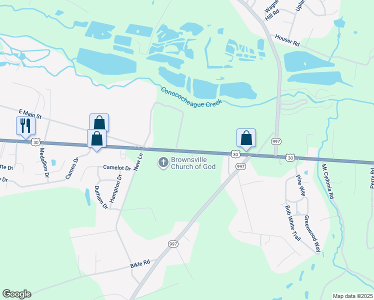 map of restaurants, bars, coffee shops, grocery stores, and more near 6415 Lincoln Highway in Fayetteville