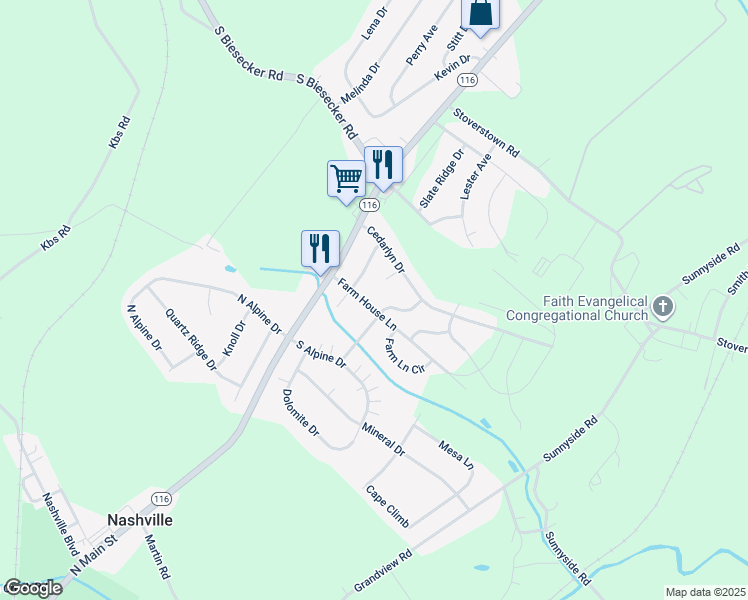 map of restaurants, bars, coffee shops, grocery stores, and more near 51 Farm House Lane in York