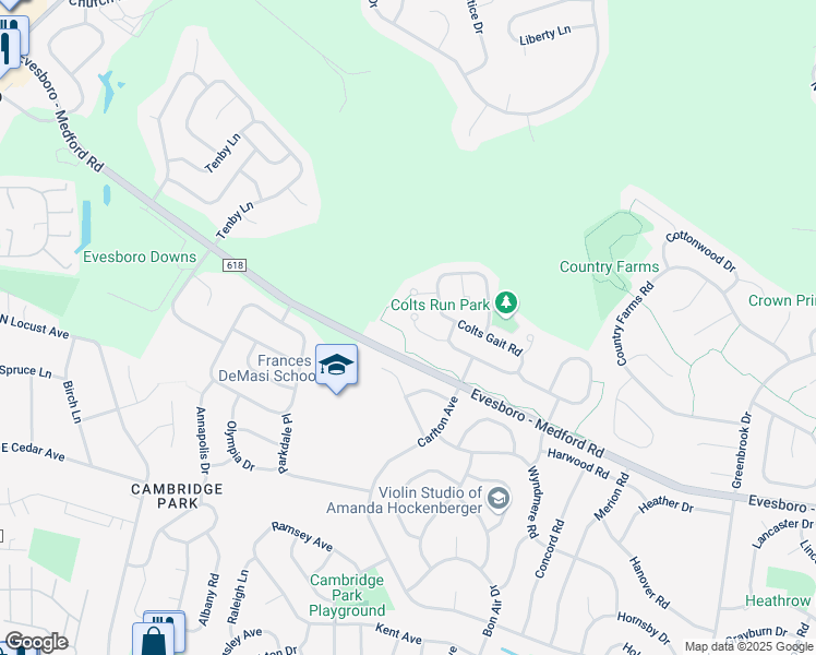 map of restaurants, bars, coffee shops, grocery stores, and more near 114 Quarterhorse Court in Evesham