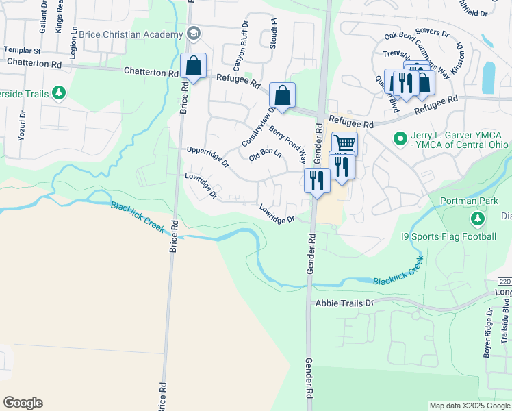 map of restaurants, bars, coffee shops, grocery stores, and more near 6333 Lowridge Drive in Canal Winchester