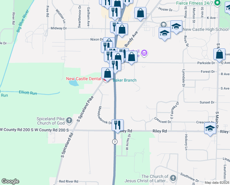 map of restaurants, bars, coffee shops, grocery stores, and more near North 3 in New Castle