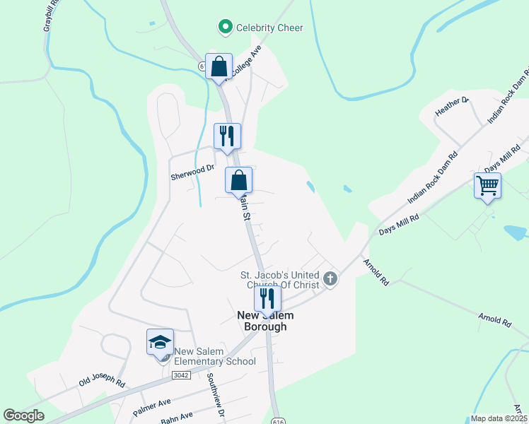 map of restaurants, bars, coffee shops, grocery stores, and more near 227 North Main Street in York