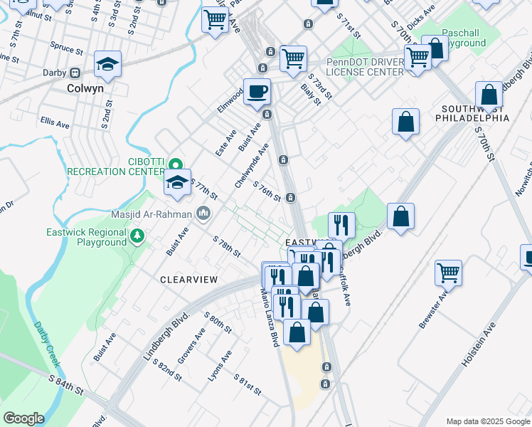 map of restaurants, bars, coffee shops, grocery stores, and more near 7623 Raven Pl in Philadelphia