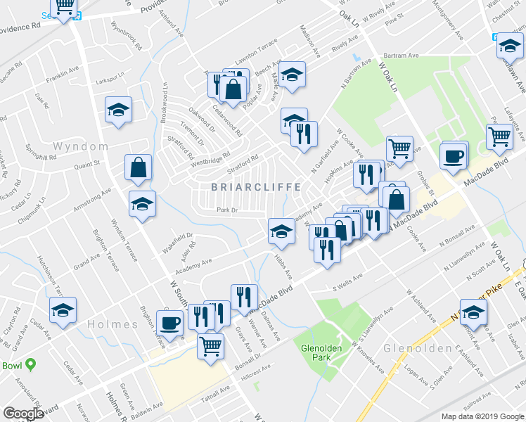 map of restaurants, bars, coffee shops, grocery stores, and more near 702 Crescent Drive in Glenolden
