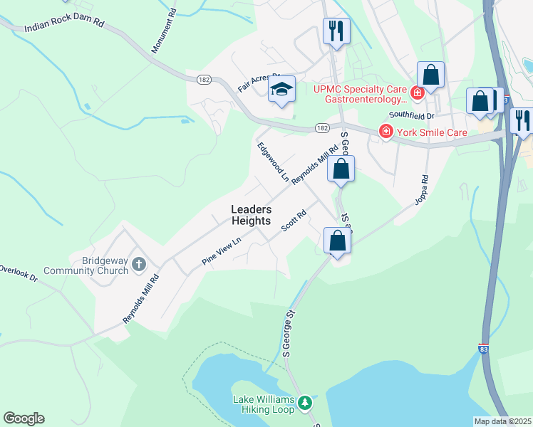 map of restaurants, bars, coffee shops, grocery stores, and more near 180 Reynolds Mill Road in York