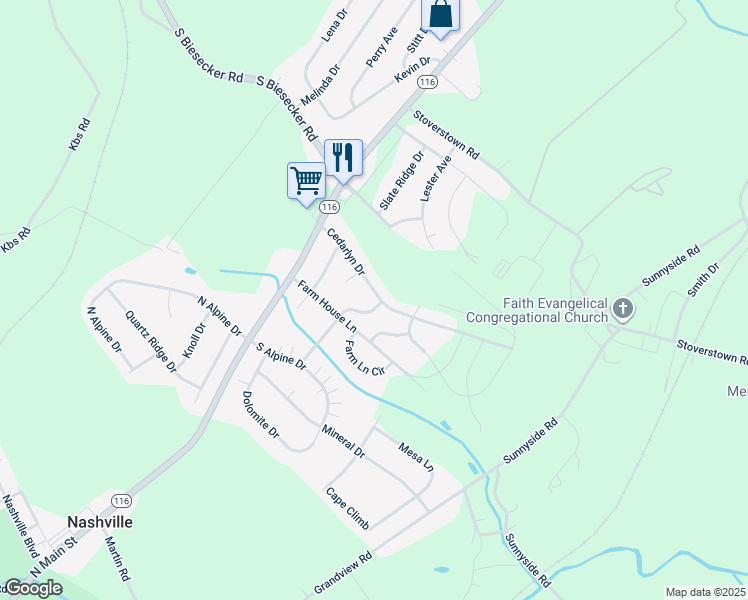 map of restaurants, bars, coffee shops, grocery stores, and more near 94 Cedarlyn Drive in York