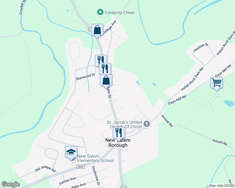 map of restaurants, bars, coffee shops, grocery stores, and more near 227 North Main Street in York