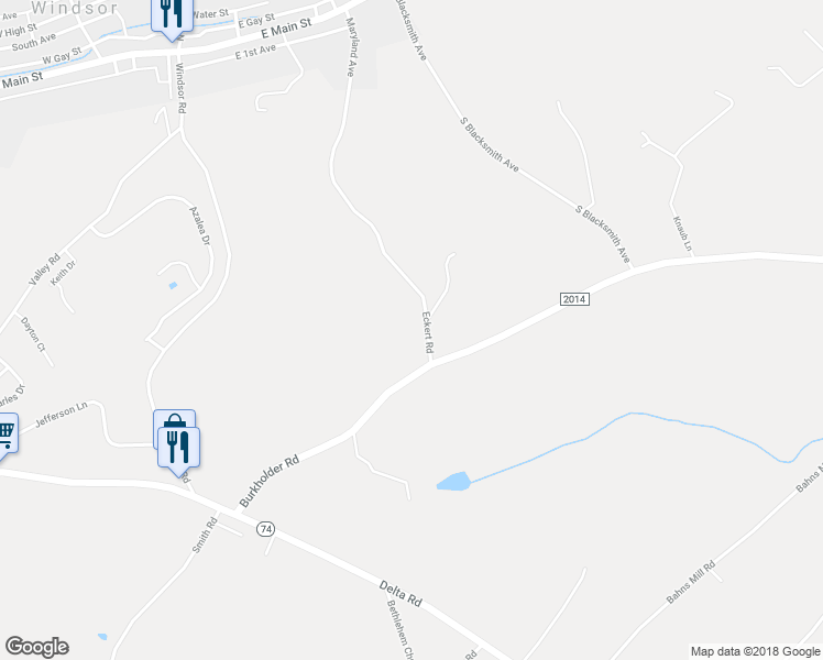map of restaurants, bars, coffee shops, grocery stores, and more near 340 Eckert Road in Windsor