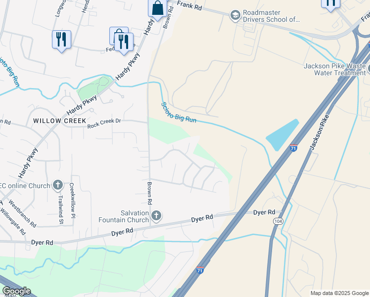 map of restaurants, bars, coffee shops, grocery stores, and more near 1479 Willow View Drive in Grove City